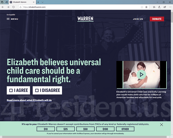 Elizabeth Warren 2020 Website, September 30, 2019