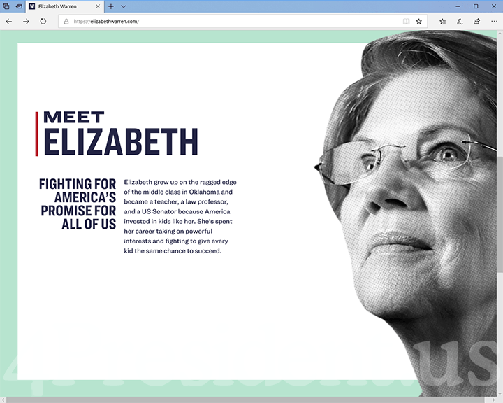 Elizabeth Warren 2020 Website, December 31, 2018