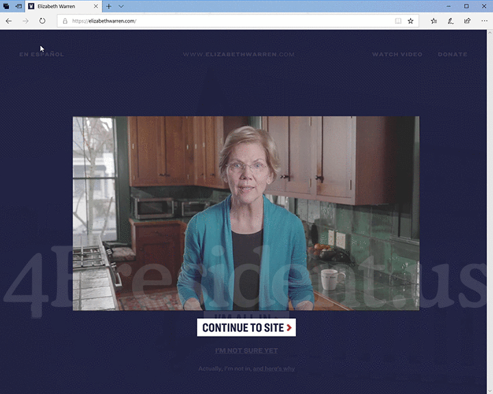 Elizabeth Warren 2020 Website, December 31, 2018