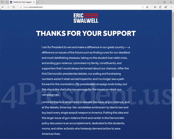 Eric Swalwell 2020 Website, July 8, 2019