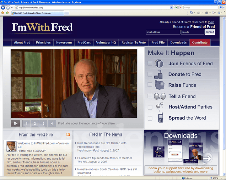 Fred Thompson 2008 Website, August 6, 2007