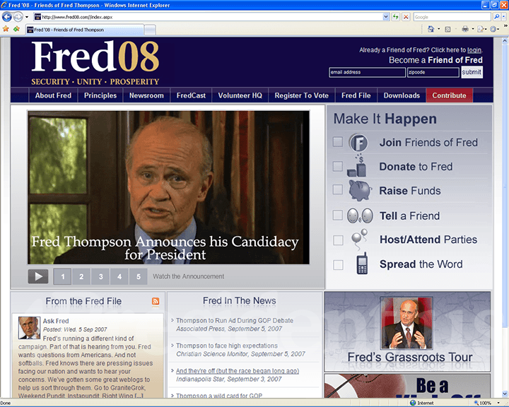 Fred Thompson 2008 Website, September 6, 2007