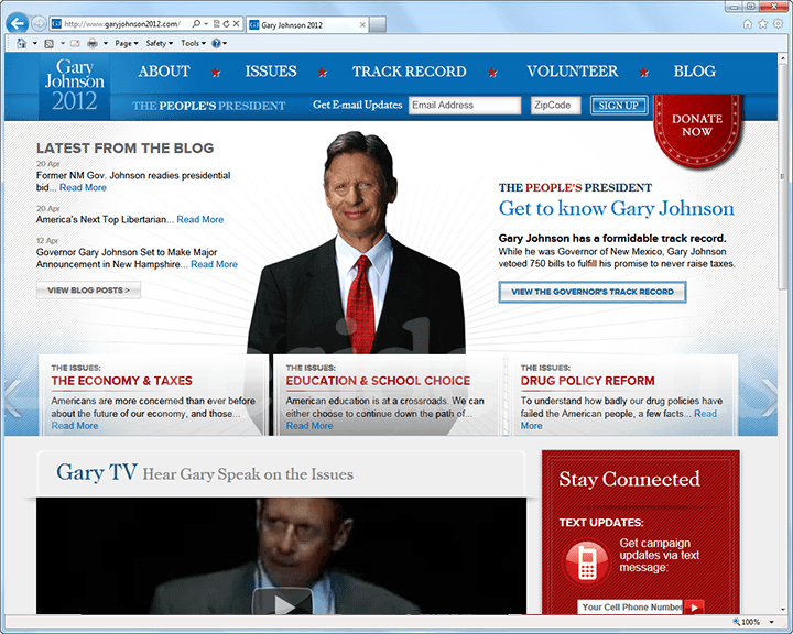 Gary Johnson 2012 Website, April 11, 2011