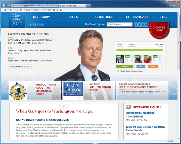 Gary Johnson 2012 Website, May 6, 2012