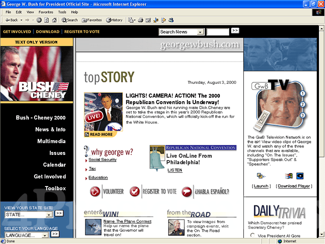 George W. Bush 2000 Website, August 3, 2000