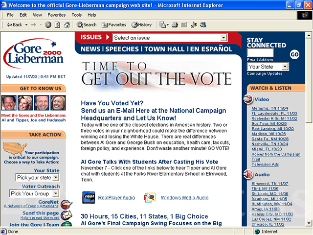 Al Gore 2000 Website, November 7, 2000