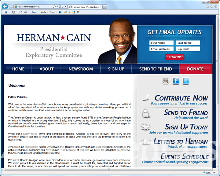 Herman Cain 2012 Website, January 12, 2011