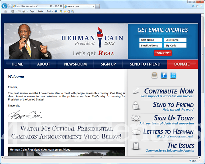 Herman Cain 2012 Website, May 21, 2011