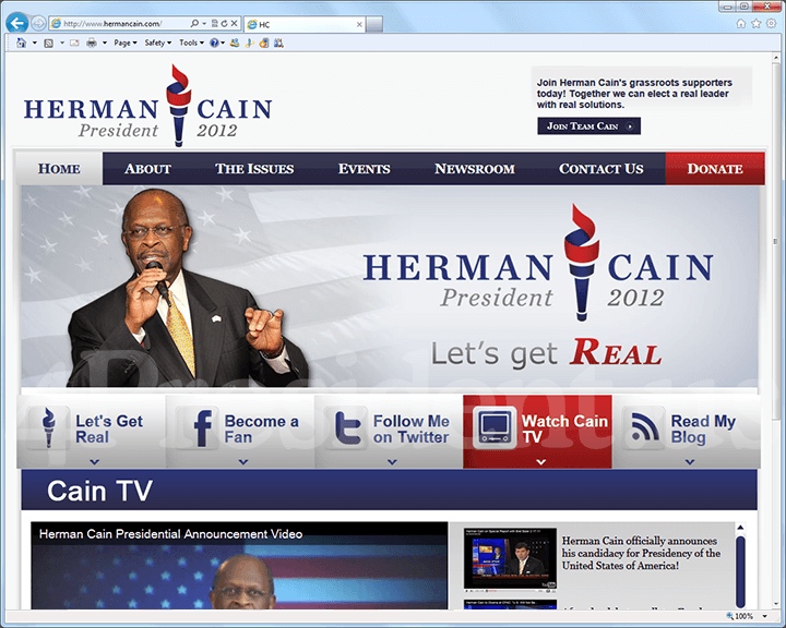 Herman Cain 2012 Website, May 26, 2011