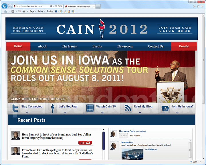 Herman Cain 2012 Website, August 2, 2011