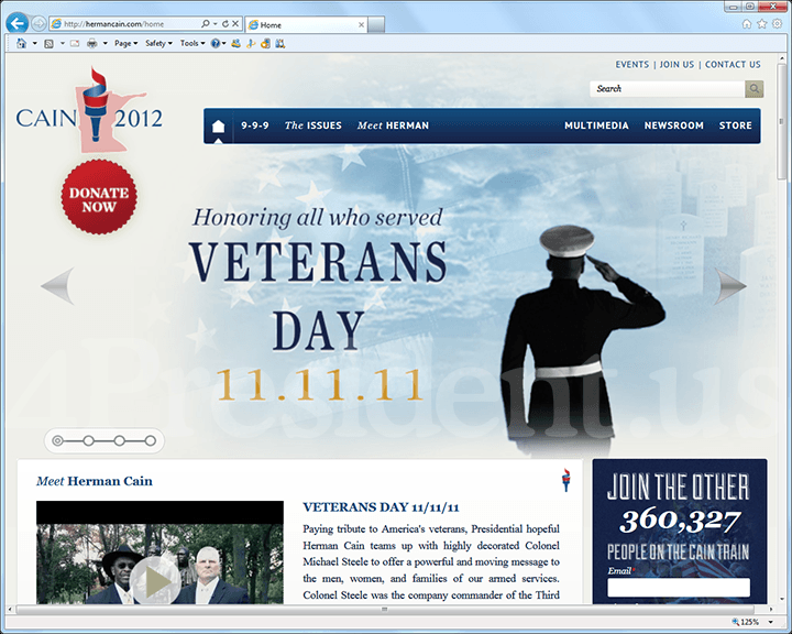 Herman Cain 2012 Website, November 11, 2011