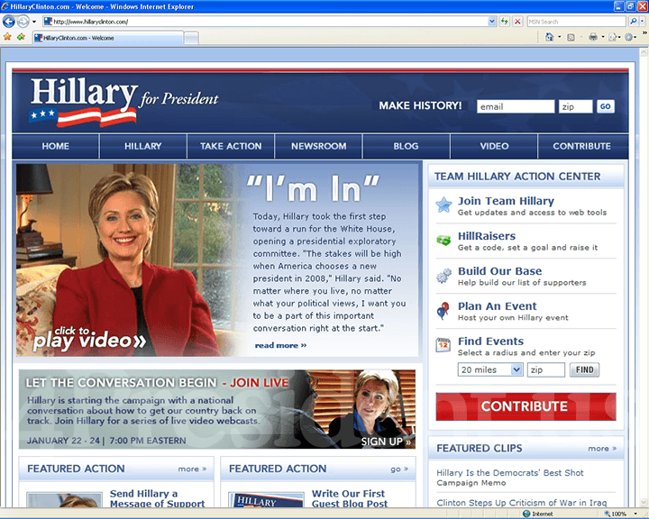 Hillary Clinton 2008 Website, January 20, 2007