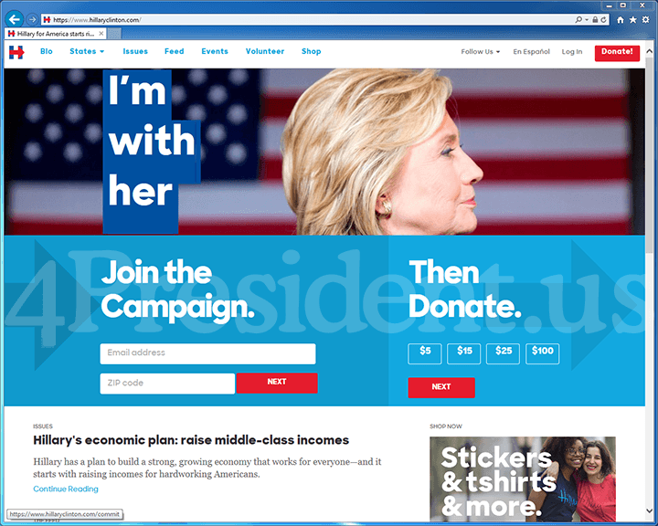 Hillary Clinton 2016 Website, February 1, 2016