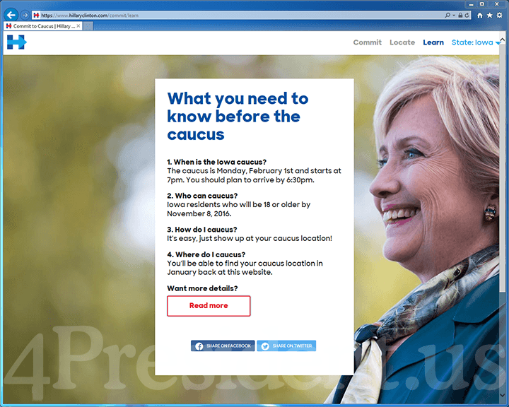 Hillary Clinton 2016 Website, February 1, 2016