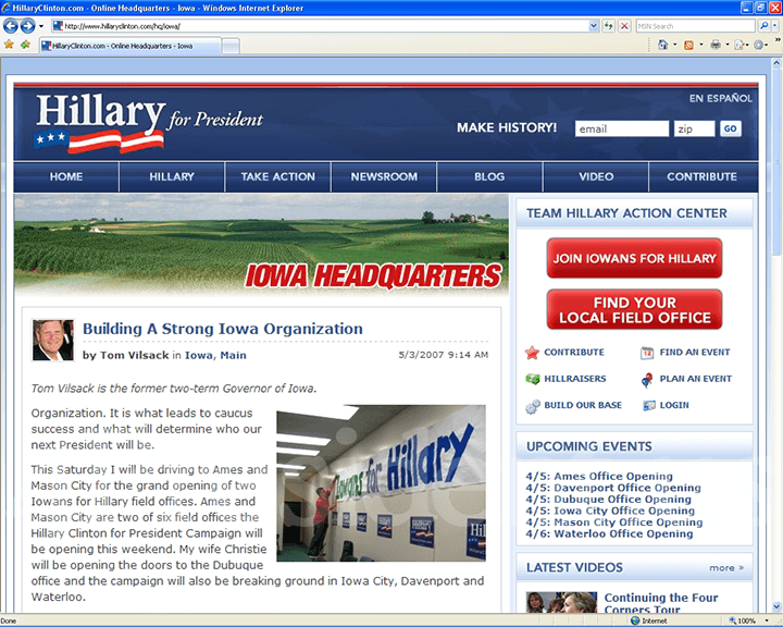 Hillary Clinton 2008 Website, May 3, 2007