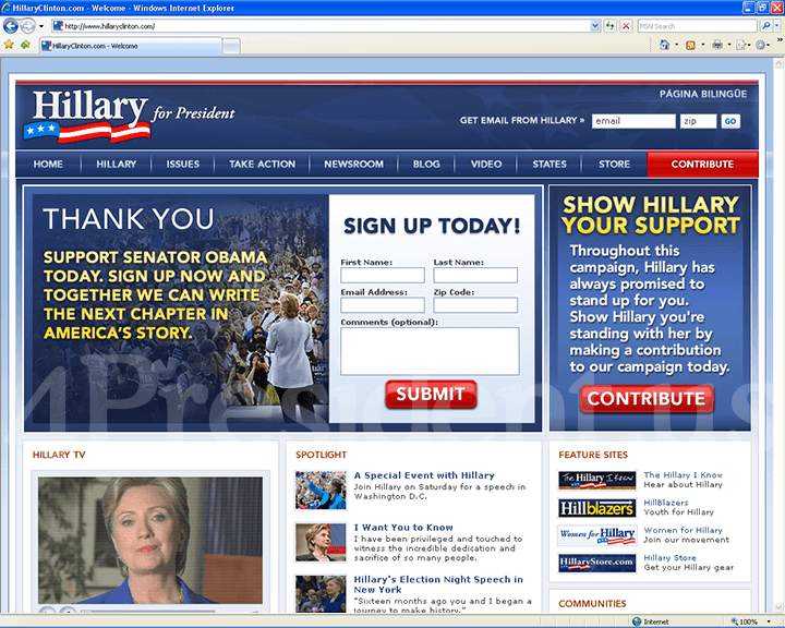 Hillary Clinton 2008 Website, June 7, 2008