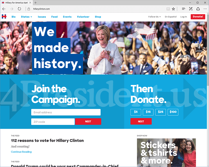 Hillary Clinton 2016 Website, June 7, 2016