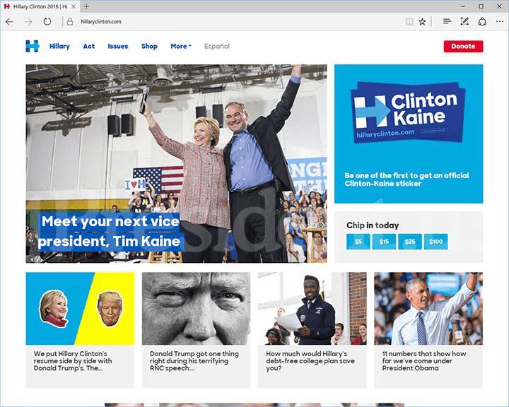 Hillary Clinton 2016 Website, July 22, 2016