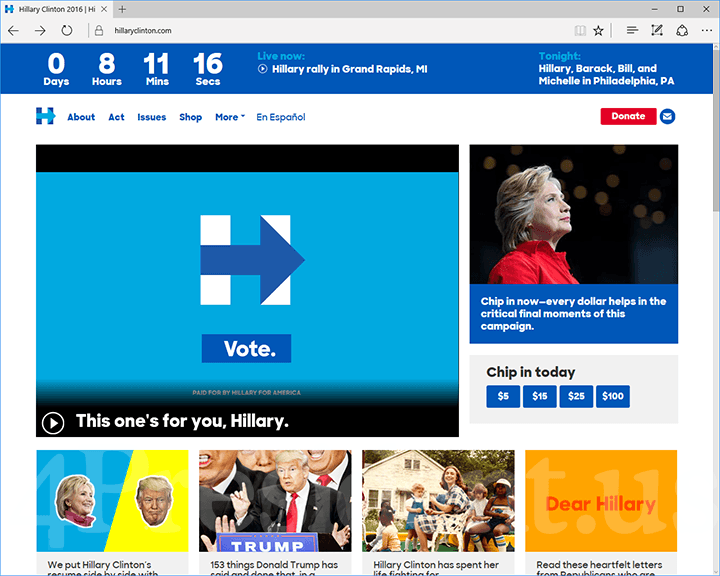 Hillary Clinton 2016 Website, November 7, 2016