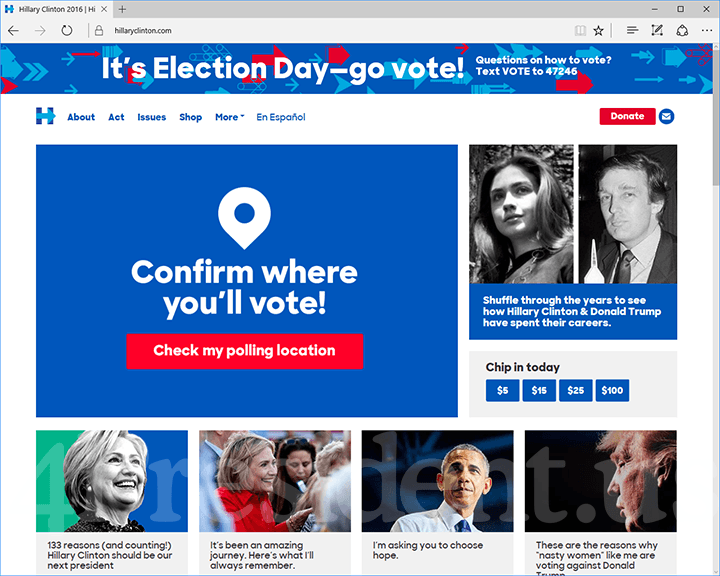 Hillary Clinton 2016 Website, November 8, 2016