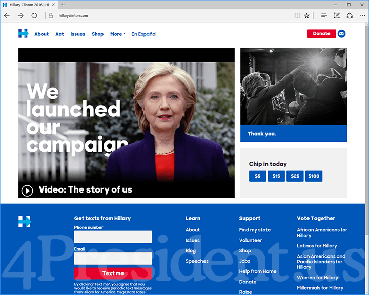 Hillary Clinton 2016 Website, November 9, 2016
