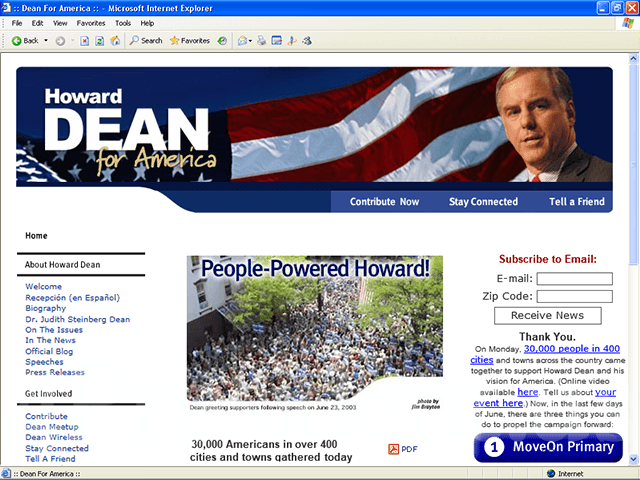 Howard Dean 2004 Web Site, June 23, 2003