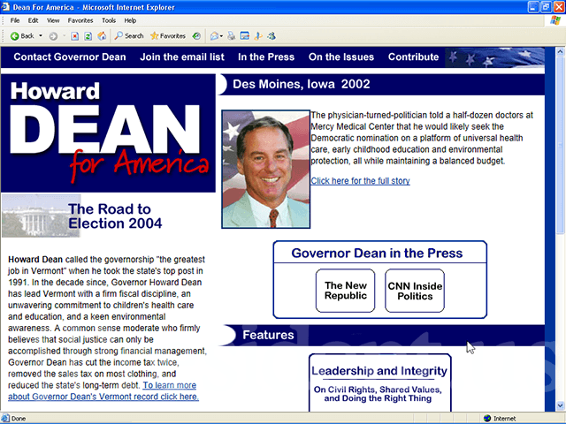 Howard Dean 2004 Web Site, September 23, 2002
