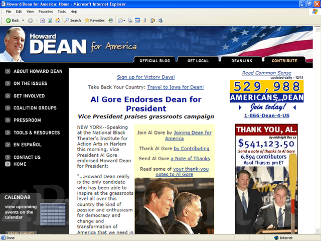 Howard Dean 2004 Web Site, December 9, 2003