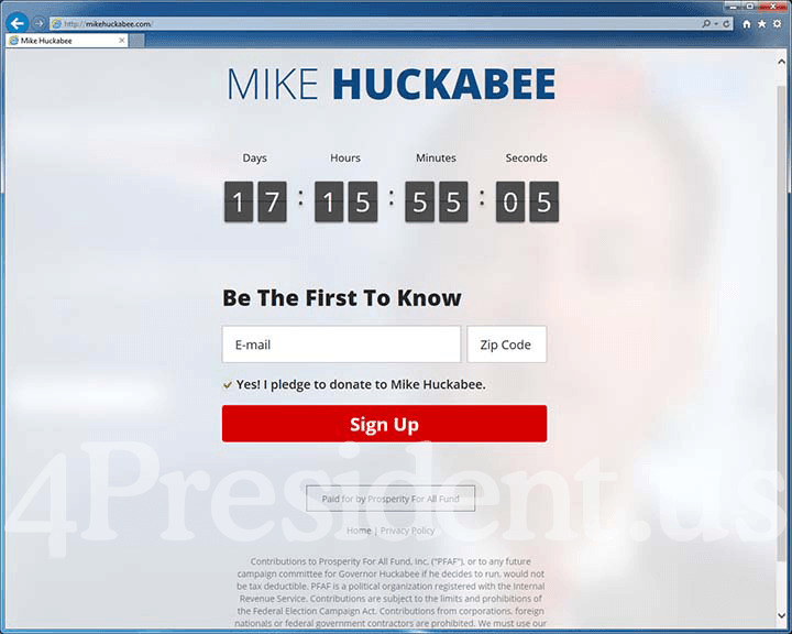Mike Huckabee 2016 Website, April 17, 2015