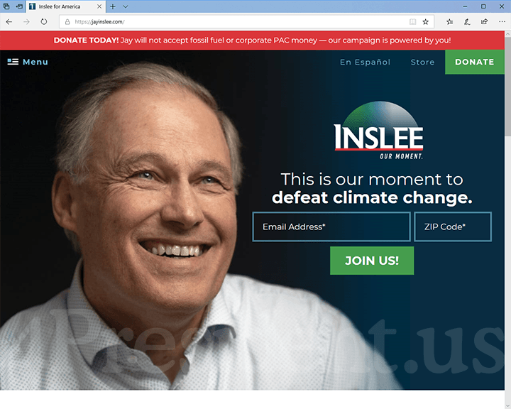 Jay Inslee 2020 Website, March 1, 2019