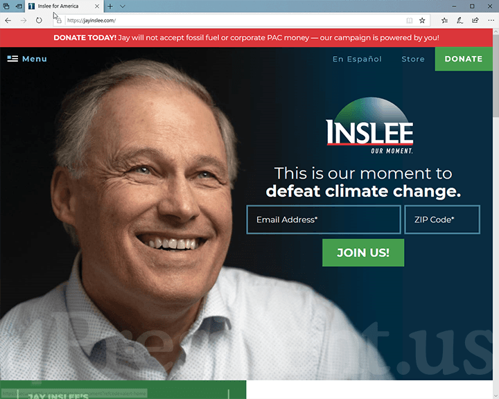 Jay Inslee 2020 Website, August 21, 2019