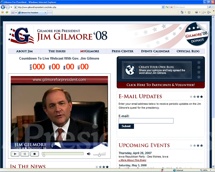Jim Gilmore 2008 Website, April 26, 2007