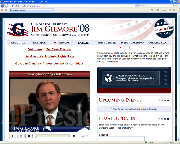 Jim Gilmore 2008 Website, July 14, 2007