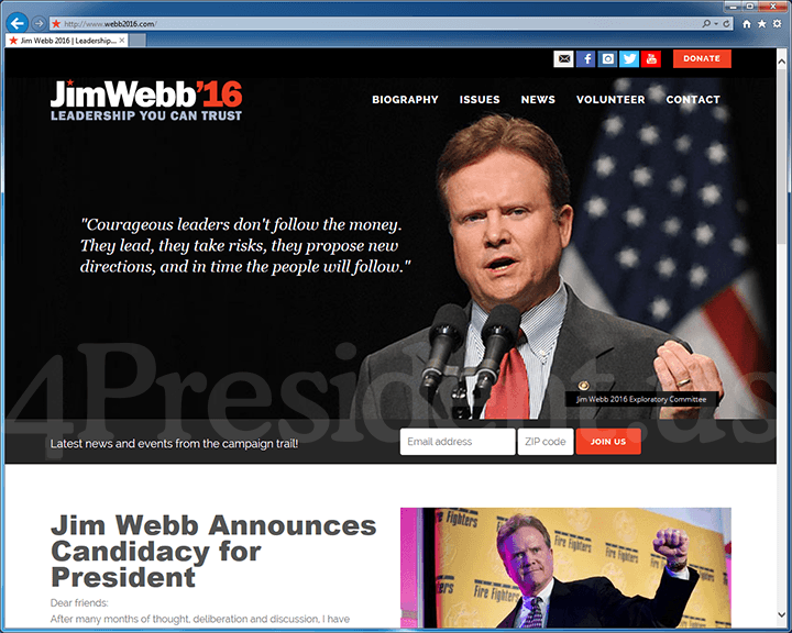 Jim Webb 2016 Website, July 2, 2015
