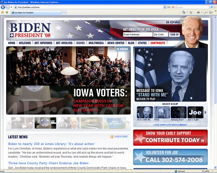 Joe Biden 2008 Website, January 3, 2008
