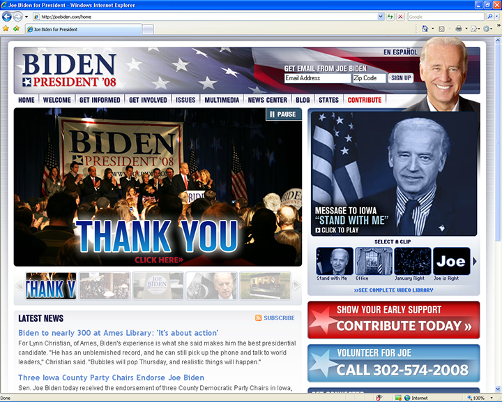 Joe Biden 2008 Website, January 4, 2008