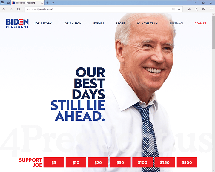 Joe Biden 2020 Website, May 18, 2019