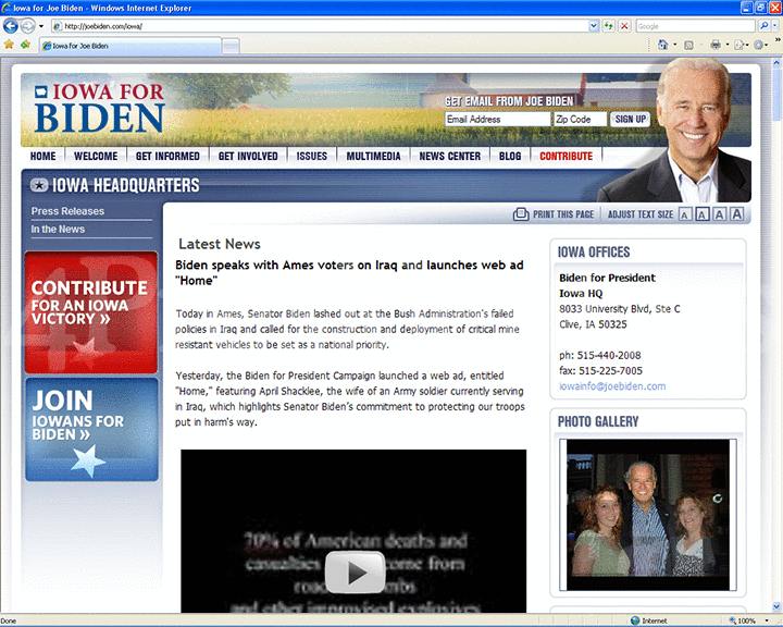 Joe Biden 2008 Website, May 27, 2007