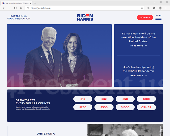 Joe Biden-Kamala Harris 2020 Website, August 11, 2020