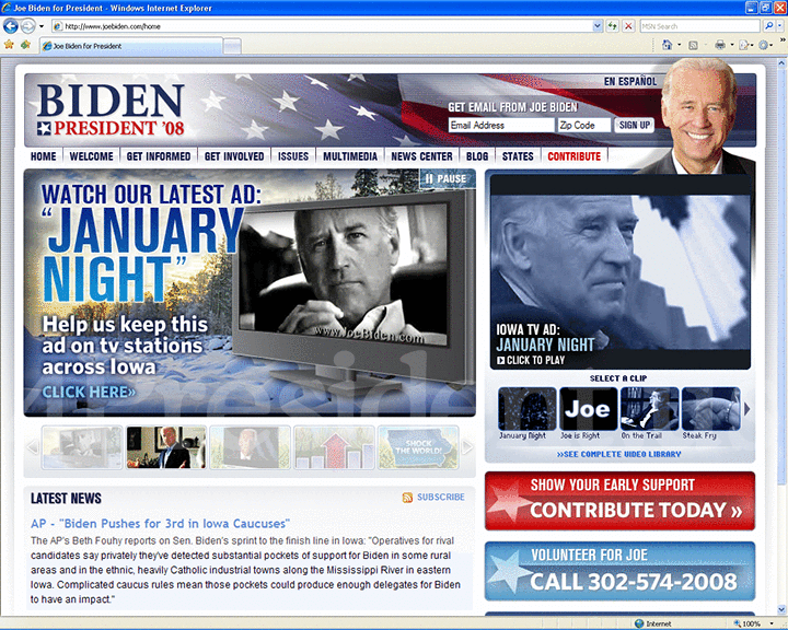Joe Biden 2008 Website, December 23, 2007