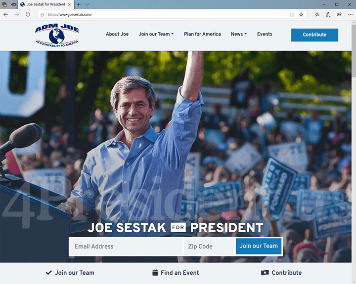 Joe Sestak 2020 Website, December 1, 2109