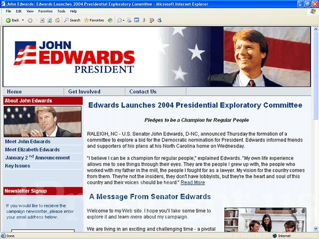 John Edwards 2004 Website, January 4, 2003