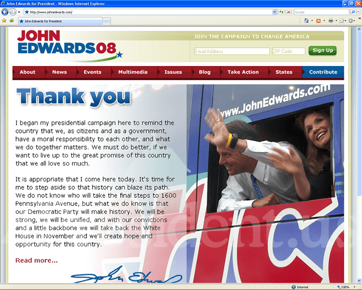 John Edwards 2008 Website, January 30, 2008