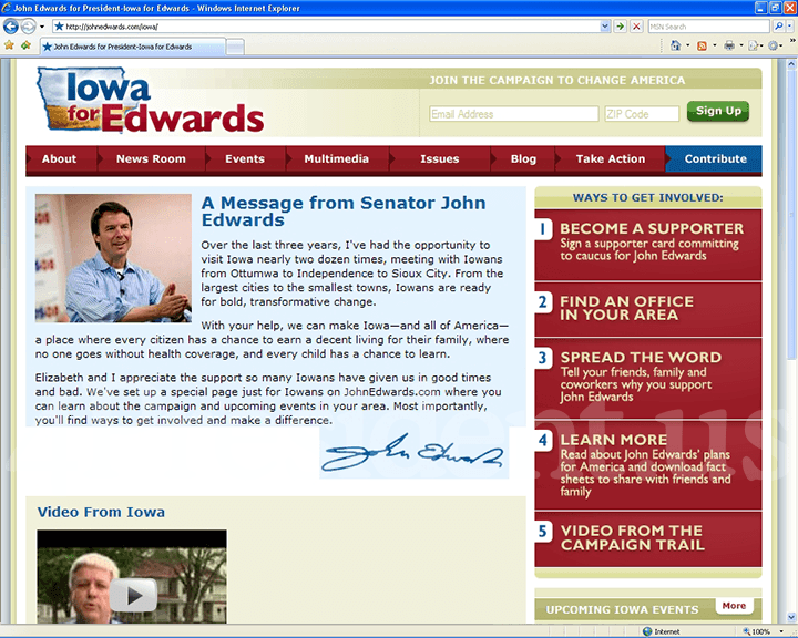 John Edwards 2008 Website, May 10, 2007