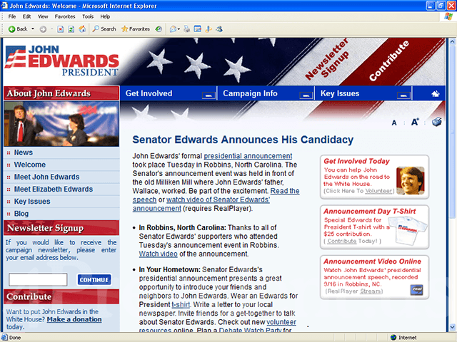 John Edwards 2004 Website, September 16, 2003
