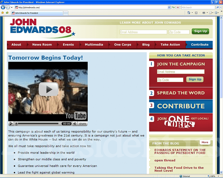 John Edwards 2008 Website, December 27, 2006
