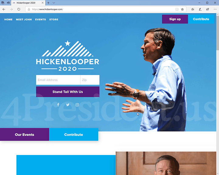 John Hickenlooper 2020 Website, March 4, 2019