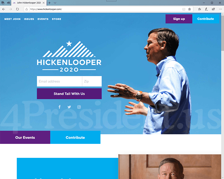 John Hickenlooper 2020 Website, August 14, 2019