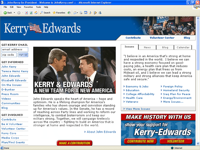 John Kerry 2004 Web Site, July 6, 2004