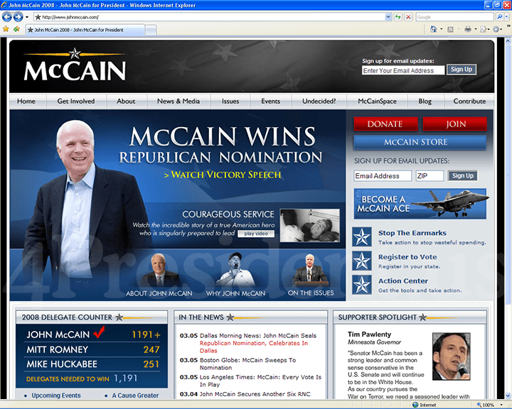 John McCain 2008 Website, March 4, 2008